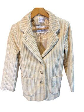 Swingles Vintage Medium Beige Corded Velvet Blazer Jacket Satin Lining Hipster